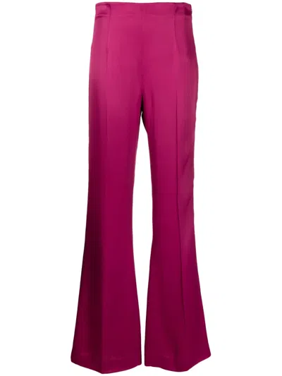 Twinset High-waisted Flared Satin Trousers In Pink