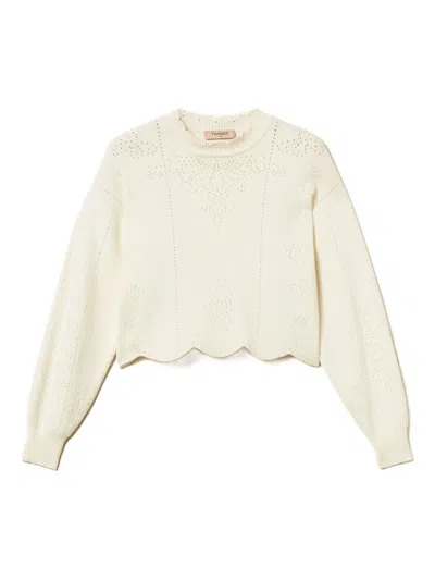 Twinset Scallop-hem Cropped Jumper In Neutral