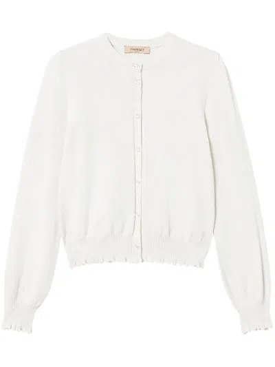 Twinset Scallop-trim Cardigan In White