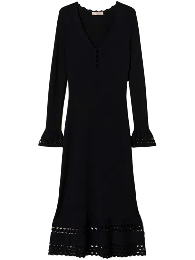 Twinset Scallop-trim Midi Dress In Black