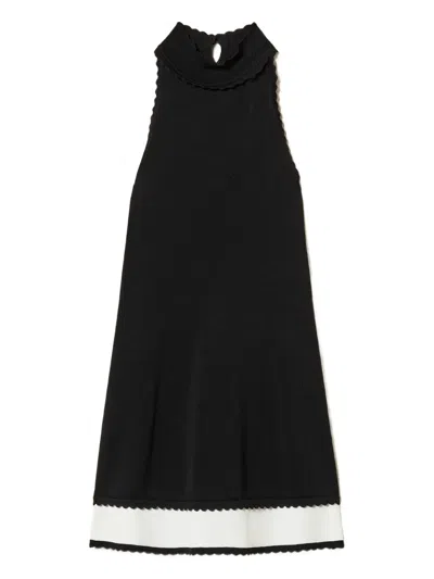 Twinset Scallop-trim Two-tone Midi Dress In Black