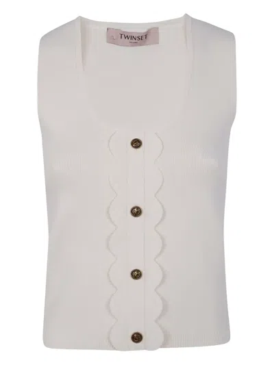Twinset Scalloped-detail Ribbed Top In White