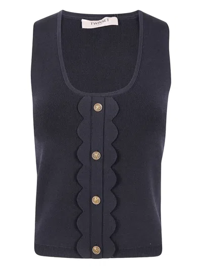 Twinset Scalloped-edge Button Top In Black