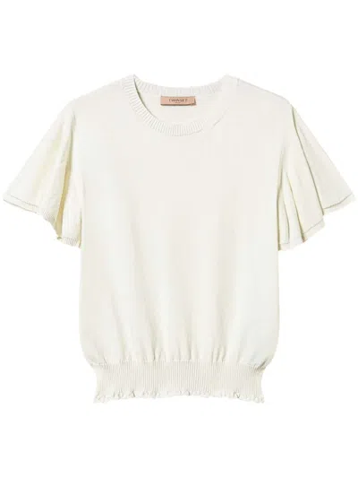 Twinset Scalloped-hem Knitted T-shirt In 00282_white Snow