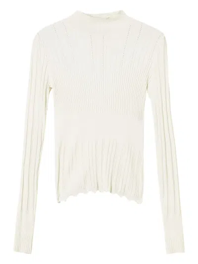 Twinset Scalloped-hem Long-sleeve Top In White