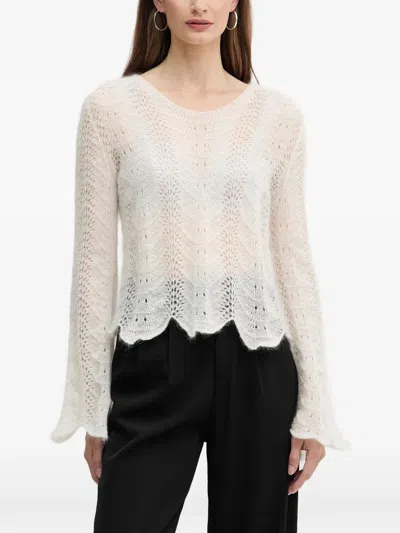 Twinset Scalloped-hem Open-work Sweater In Neutral
