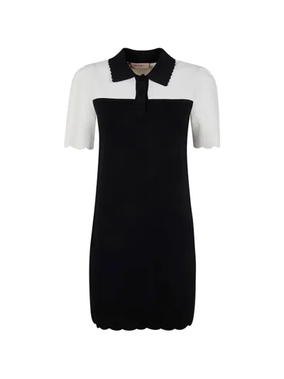 Twinset Scalloped-hem Polo Dress In Black
