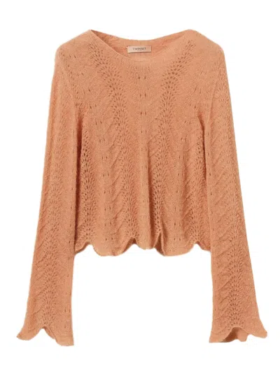Twinset Scalloped-hem Sweater In Orange