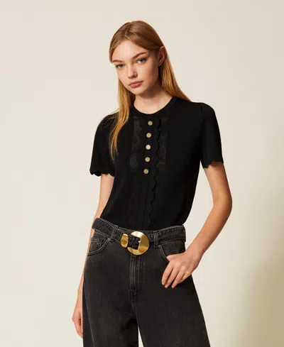 Twinset Pull Avec Festons Et Boutons Oval T In Black
