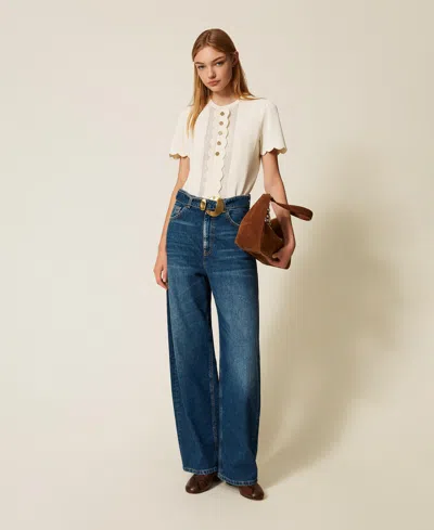 Twinset Pull Avec Festons Et Boutons Oval T In Brown