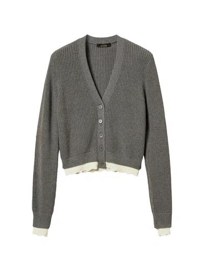 Twinset Scalloped-edge Ribbed Cardigan In Gray