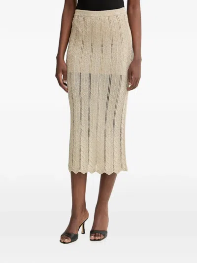 Twinset Scalloped-hem Knit Midi Skirt In Neutral