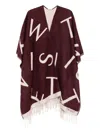 Twinset Alphabet-print Fringed Cape In Burgundy