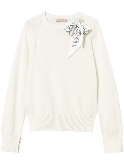 Twinset Scarf-detail Jumper In White