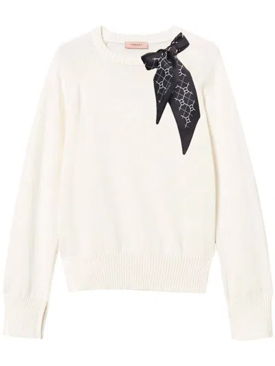 Twinset Scarf-detail Sweater In White
