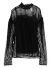 Twinset Long-sleeved Black Lace Overlay Top In Black