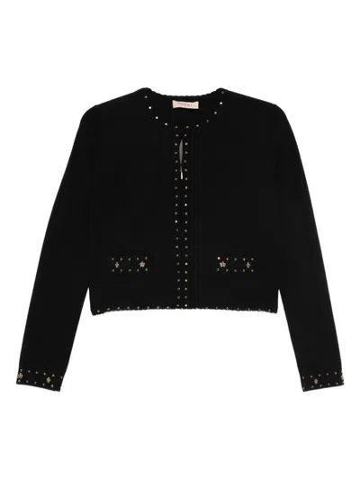 TWINSET BLACK CARDIGAN WITH SMALL APPLICATIONS TWINSET