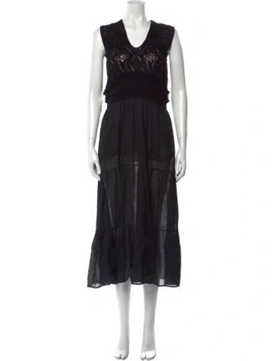 Pre-owned Twinset Scoop Neck Long Dress In Black