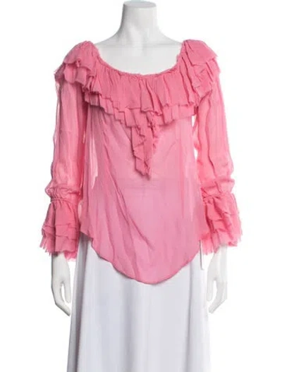 Pre-owned Twinset Scoop Neck Long Sleeve Blouse W/ Tags In Pink