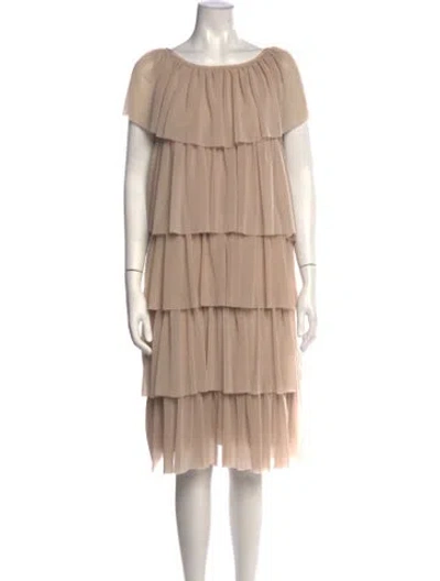 Pre-owned Twinset Scoop Neck Midi Length Dress W/ Tags In Neutrals