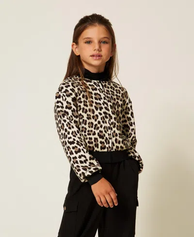 Twinset Kids' Bomber En Scuba Animalier In Brown