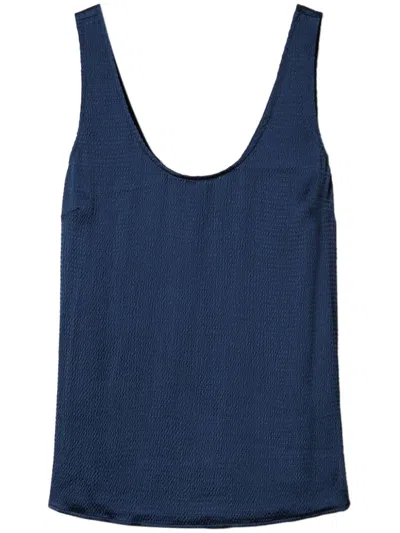 Twinset Seersucker Satin Tank Top In Blue