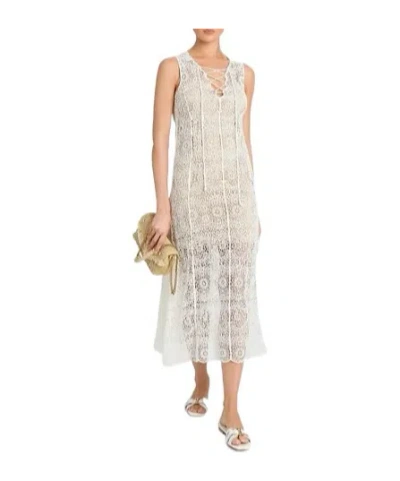 Twinset Semi-sheer Crochet Midi Dress In White