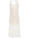 Twinset Semi-sheer Crochet Midi Dress In White