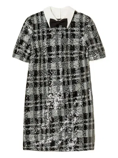 Twinset Sequin Check Pattern Mini Dress In Black