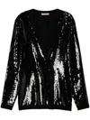 Twinset Black Double-breasted Cardigan With Sequins All-over In Technical Fabric Woman In Black