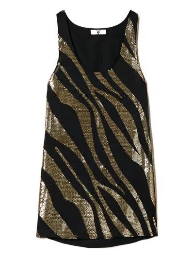 Twinset Sequin-embellished Animal-print Top In Black