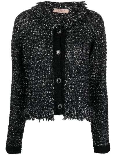 Twinset Sequin-embellished Bouclé Jacket In Black