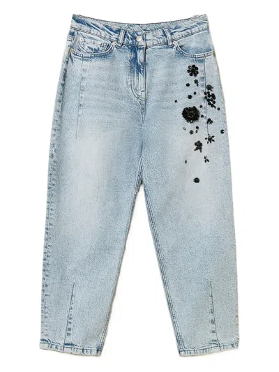 Twinset Sequin-embellished Denim Jeans In Blue