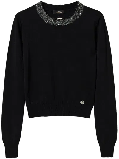 Twinset Sequin-embellished Fitted Jumper In Black
