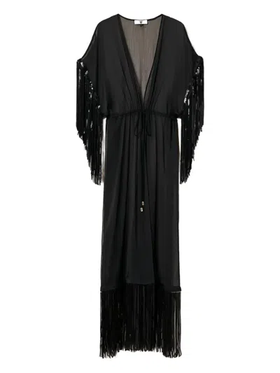 Twinset Sequin-embellished Fringed Cover-up In Black