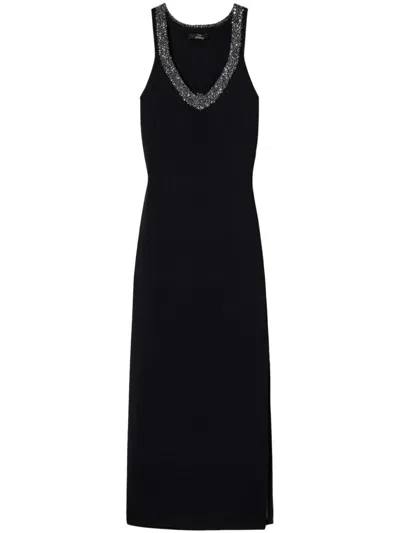 Twinset Sequin-embellished Knitted Dress In Black