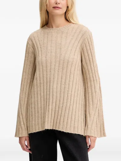 Twinset Sequin-embellished Ribbed Sweater In Neutral