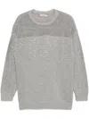 Twinset Gray Crewneck Sweater With Rhinestones In Grey