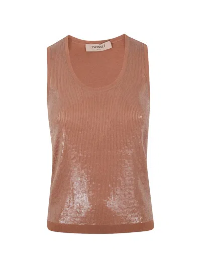 Twinset Sequin-embellished Top In Brown