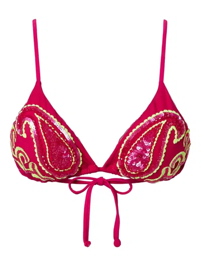 Twinset Sequin-embellished Triangle Bikini Top In Burgundy