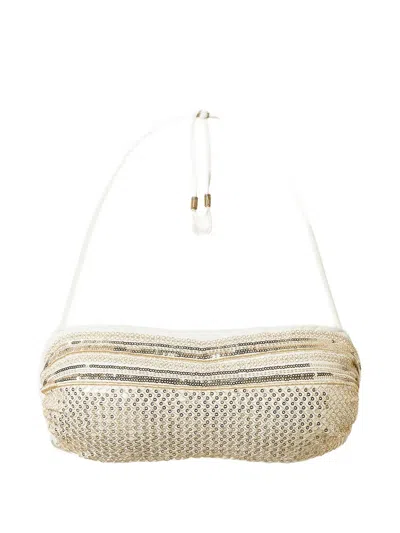 Twinset Sequin-embroidered Bandeau Bikini Top In Gold