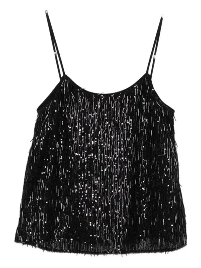 Twinset Sequin Fringe Top In Black