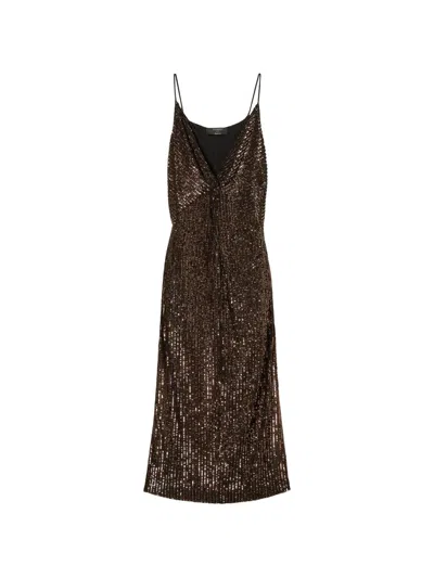 Twinset Sequin Long Dress In Brown