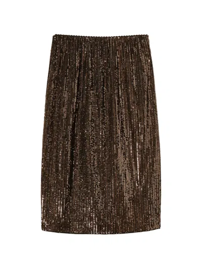 Twinset Sequin Midi Skirt In Brown