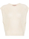 Twinset Sequined Open-knit Top In Brown