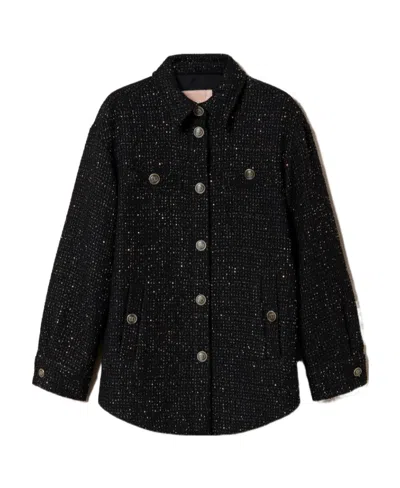 Twinset Sequin-embellished Bouclé Jacket In Black