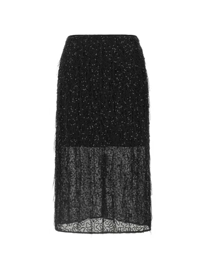 Twinset Sequin-embellished Fringed Midi Skirt In Black
