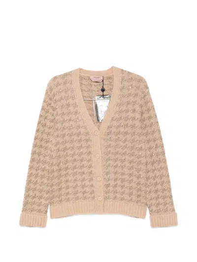 Twinset Sequin-embellished Houndstooth Cardigan In Nude