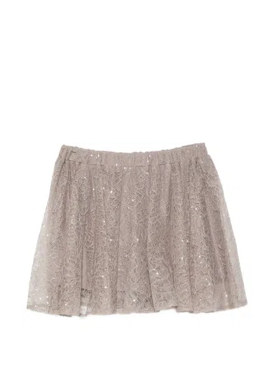 Twinset Sequin-embellished Lace-overlay Skirt In Neutral