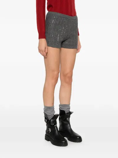 Twinset Sequin-embellished Ribbed Shorts In Gray
